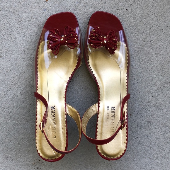 BOB BAKER Clear & Red Bow Front Peep Toe Sling Back Wedge Sandals - Picture 4 of 14